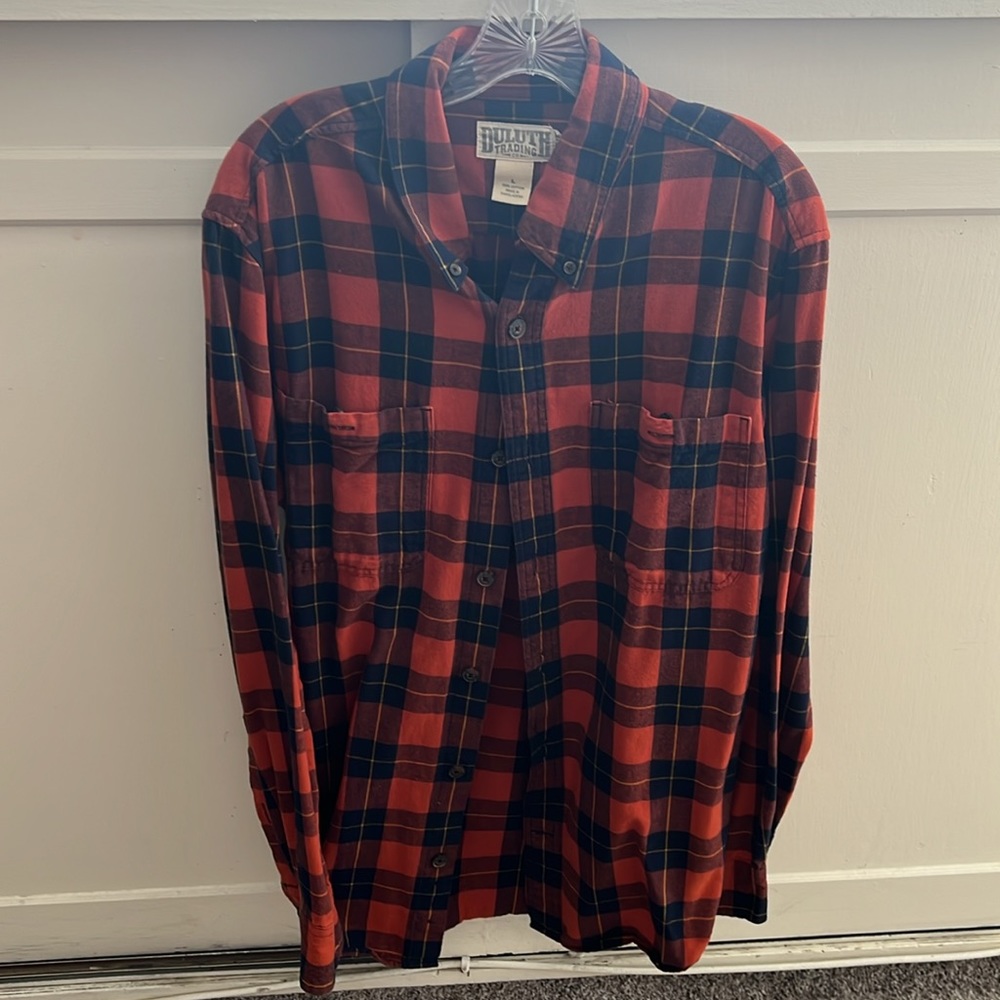 Duluth Trading Co Orange and Black Flannel